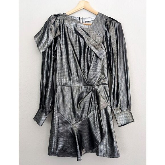NWT IRO Kinao Silk Mini Dress Silver & Metallic Black Size US 2 France 36 $695 - Picture 4 of 10
